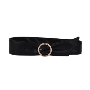 Gold Circle Buckle Vegan Leather Sash Belt