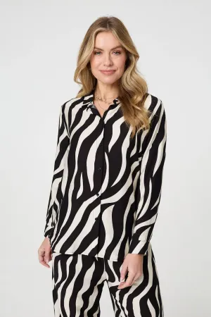 Zebra Print Long Sleeve Relaxed Shirt